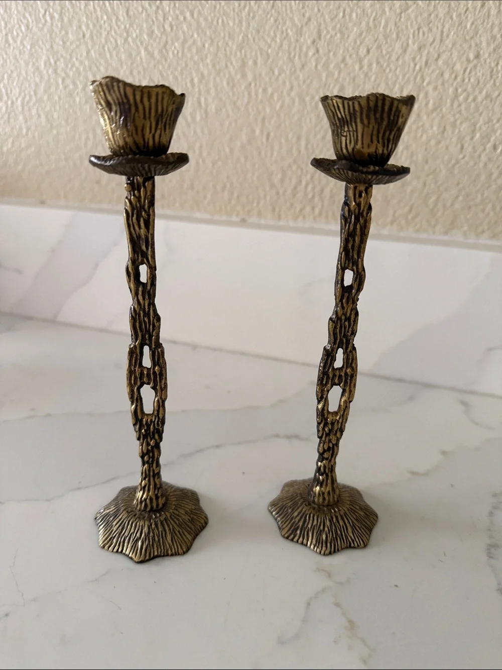 Mid Century Hein Ami Israeli Brutalist Brass Candlesticks Set of 2